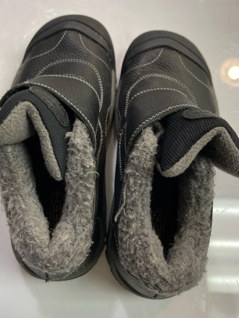 Keen Kids Black Faux-Fur Lined Velcro Winter Boots